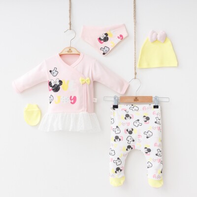 Wholesale Baby Girls Newborn 5-Piece Body Pants Bib Hat and Gloves Set 0-3M Minizeyn 2014-5589 - Minizeyn (1)