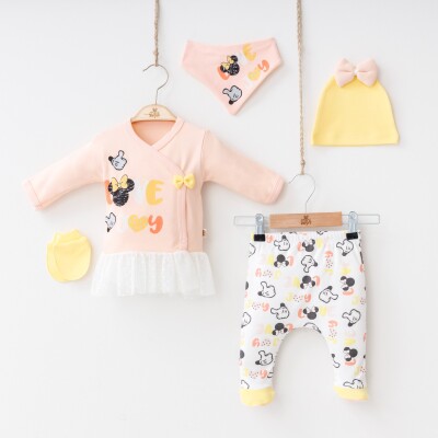 Wholesale Baby Girls Newborn 5-Piece Body Pants Bib Hat and Gloves Set 0-3M Minizeyn 2014-5589 - Minizeyn