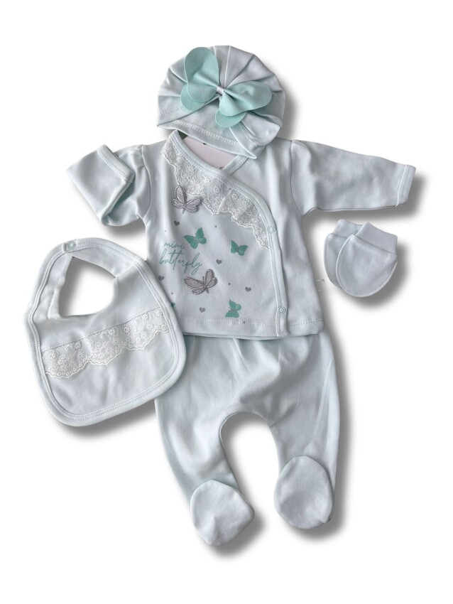 Wholesale Baby Girls Newborn 5-Piece Body Pants Bib Hat and Gloves Set 0-3M Minizeyn 2014-7016 - 2