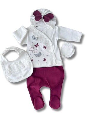 Wholesale Baby Girls Newborn 5-Piece Body Pants Bib Hat and Gloves Set 0-3M Minizeyn 2014-7016 - Minizeyn