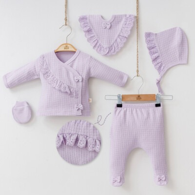 Wholesale Baby Girls Newborn 5-Piece Body Pants Bib Hat and Gloves Set 0-3M Minizeyn 2014-7031 - Minizeyn (1)