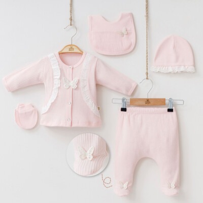 Wholesale Baby Girls Newborn 5-Piece Body Pants Bib Hat and Gloves Set 0-3M Minizeyn 2014-7044 - Minizeyn