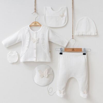 Wholesale Baby Girls Newborn 5-Piece Body Pants Bib Hat and Gloves Set 0-3M Minizeyn 2014-7044 - Minizeyn (1)