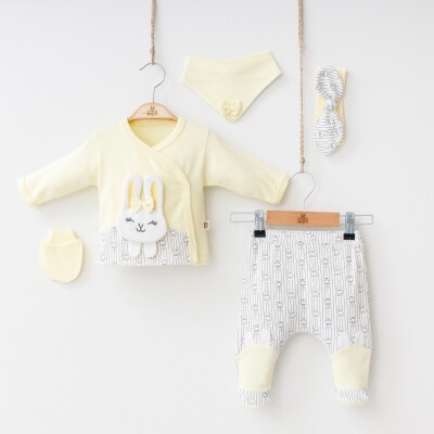 Wholesale Baby Girls Newborn 5-Piece Body Pants Bib Headband and Gloves Set 0-3M Minizeyn 2014-7010 - 1