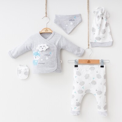 Wholesale Baby Girls Newborn 5-Piece Body Pants Bib Headband and Gloves Set 0-3M Minizeyn 2014-7015 - 2