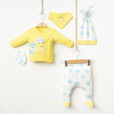 Wholesale Baby Girls Newborn 5-Piece Body Pants Bib Headband and Gloves Set 0-3M Minizeyn 2014-7015 Жёлтый 