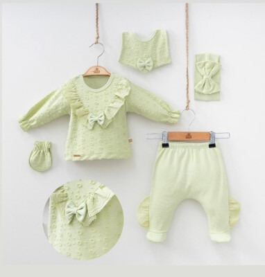 Wholesale Baby Girls Newborn 5-Piece Body Pants Bib Headband and Gloves Set 0-3M Minizeyn 2014-7052 - Minizeyn