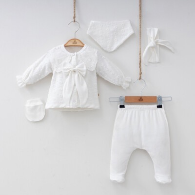 Wholesale Baby Girls Newborn 5-Piece Body Pants Bib Headband Glove Set 0-3M Minizeyn 2014-7049 - 3