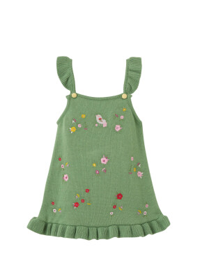 Wholesale Baby Girls Organic Cotton Floral Embroidered Dress 6-36M Uludağ Triko 1061-21165 Зелёный 