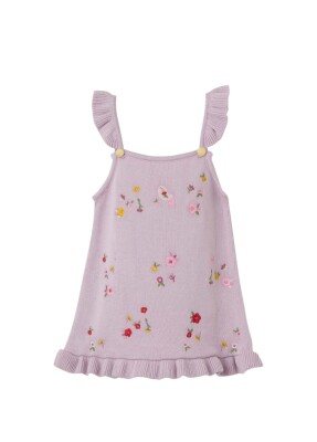 Wholesale Baby Girls Organic Cotton Floral Embroidered Dress 6-36M Uludağ Triko 1061-21165 Лиловый 