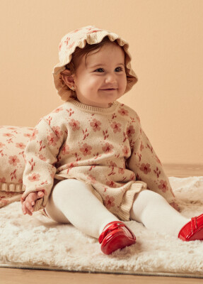 Wholesale Baby Girls Organic Cotton Jumper and Hat Set 3-18M Patique 1061-21135 - Uludağ Triko