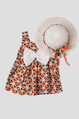 Wholesale Baby Girls Patterned Dress with Hat 6-24M Kidexs 1026-60167 - 1