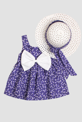 Wholesale Baby Girls Patterned Dress with Hat 6-24M Kidexs 1026-60173 Фиолетовый