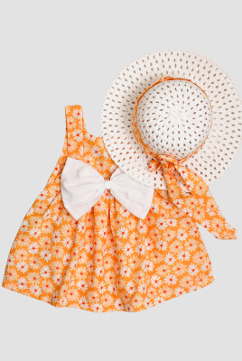 Wholesale Baby Girls Patterned Dress with Hat 6-24M Kidexs 1026-60175 Горчичный