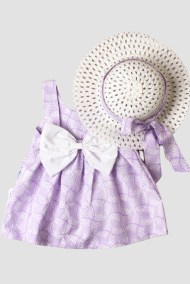 Wholesale Baby Girls Patterned Dress with Hat 6-24M Kidexs 1026-60178 Лиловый 