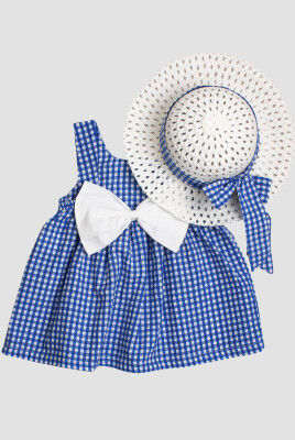 Wholesale Baby Girls Patterned Dress with Hat 6-24M Kidexs 1026-60180 Синий