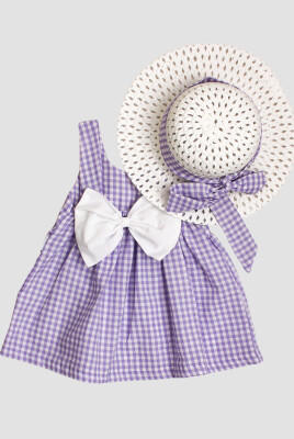 Wholesale Baby Girls Patterned Dress with Hat 6-24M Kidexs 1026-60180 Лиловый 