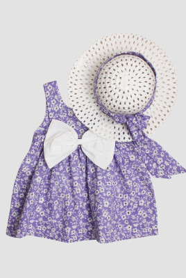 Wholesale Baby Girls Patterned Dress with Hat 6-24M Kidexs 1026-60191 Лиловый 