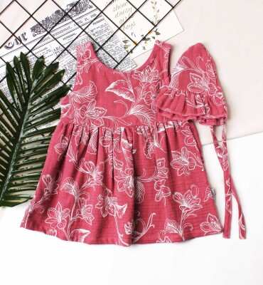 Wholesale Baby Girls Patterned Muslin Dress with Hat 9-24M Kidexs 1026-60139 - Kidexs