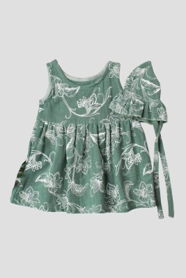Wholesale Baby Girls Patterned Muslin Dress with Hat 9-24M Kidexs 1026-60139 Зелёный 
