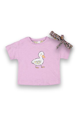 Wholesale Baby Girls Printed T-Shirt with Headband 6-18M Tuffy 1099-9009 Лиловый 