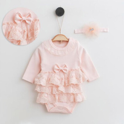 Wholesale Baby Girls Rompers and Headband Set 0-12M Miniborn 2019-2051 - Miniborn