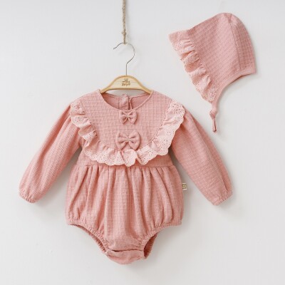 Wholesale Baby Girls Rompers with Hat 6-12M Minizeyn 2014-9002 Пыльная роза