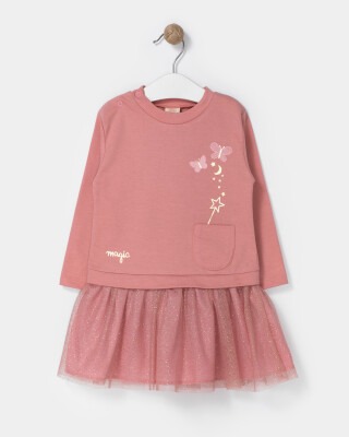 Wholesale Baby Girls Tulle Dress 9-24M Bupper Kids 1053-23929 Темно-пудровый