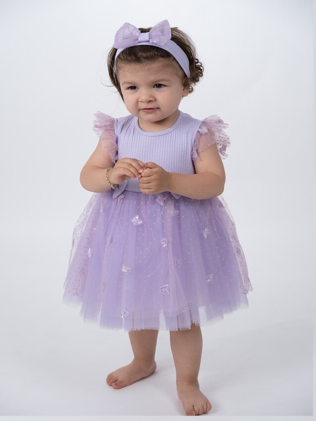 Wholesale Baby Girls Tulle Dress with HeadBand 6-24M Serkon Baby&Kids 1084-M0469 - 2