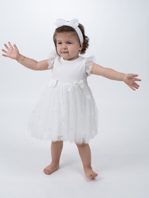 Wholesale Baby Girls Tulle Dress with HeadBand 6-24M Serkon Baby&Kids 1084-M0469 Экрю