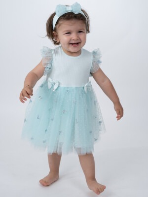 Wholesale Baby Girls Tulle Dress with HeadBand 6-24M Serkon Baby&Kids 1084-M0469 Мятно-зеленый