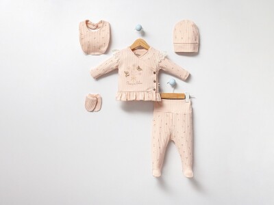 Wholesale Baby Girs 5-Pieces Newborn Set 0-3M Bubbles 2040-3021 Лососевый цвет