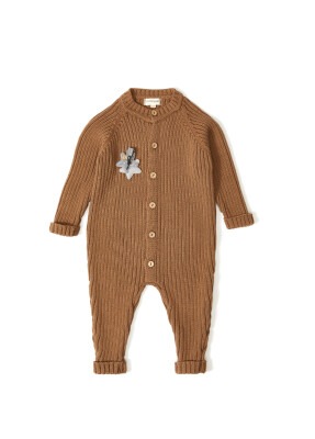 Wholesale Baby Organic Cotton Long Sleeve Romper with Button 3-12M Uludağ Triko 1061-21021 Коричневый 