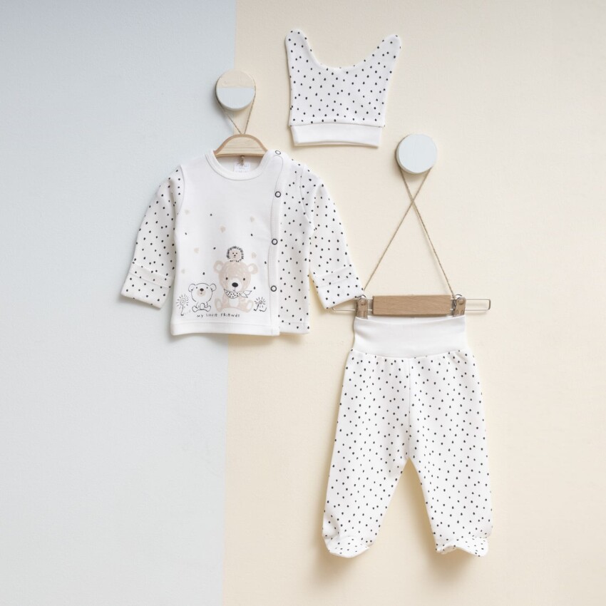 Wholesale Baby Unisex 3-Pieces Newborn Set 0-3M Gümüş Baby 2043-0015 - 5