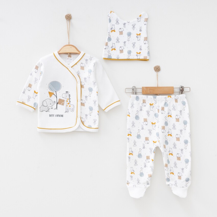 Wholesale Baby Unisex 3-Pieces Newborn Set 0-3M Gümüş Baby 2043-0018 - 1