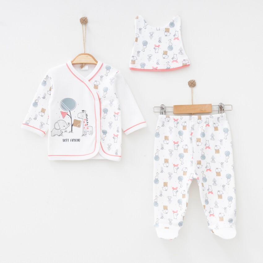 Wholesale Baby Unisex 3-Pieces Newborn Set 0-3M Gümüş Baby 2043-0018 - 2