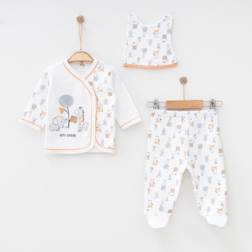 Wholesale Baby Unisex 3-Pieces Newborn Set 0-3M Gümüş Baby 2043-0018 - 3