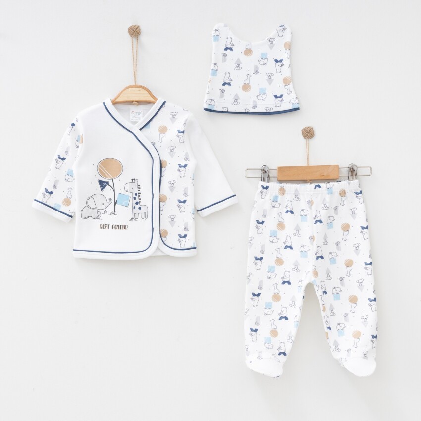 Wholesale Baby Unisex 3-Pieces Newborn Set 0-3M Gümüş Baby 2043-0018 - 6