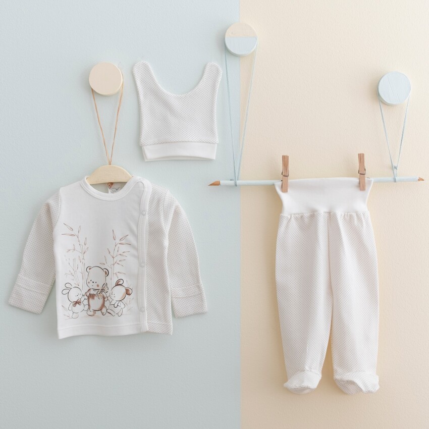 Wholesale Baby Unisex 3-Pieces Newborn Set 0-3M Gümüş Baby 2043-0021 - 5