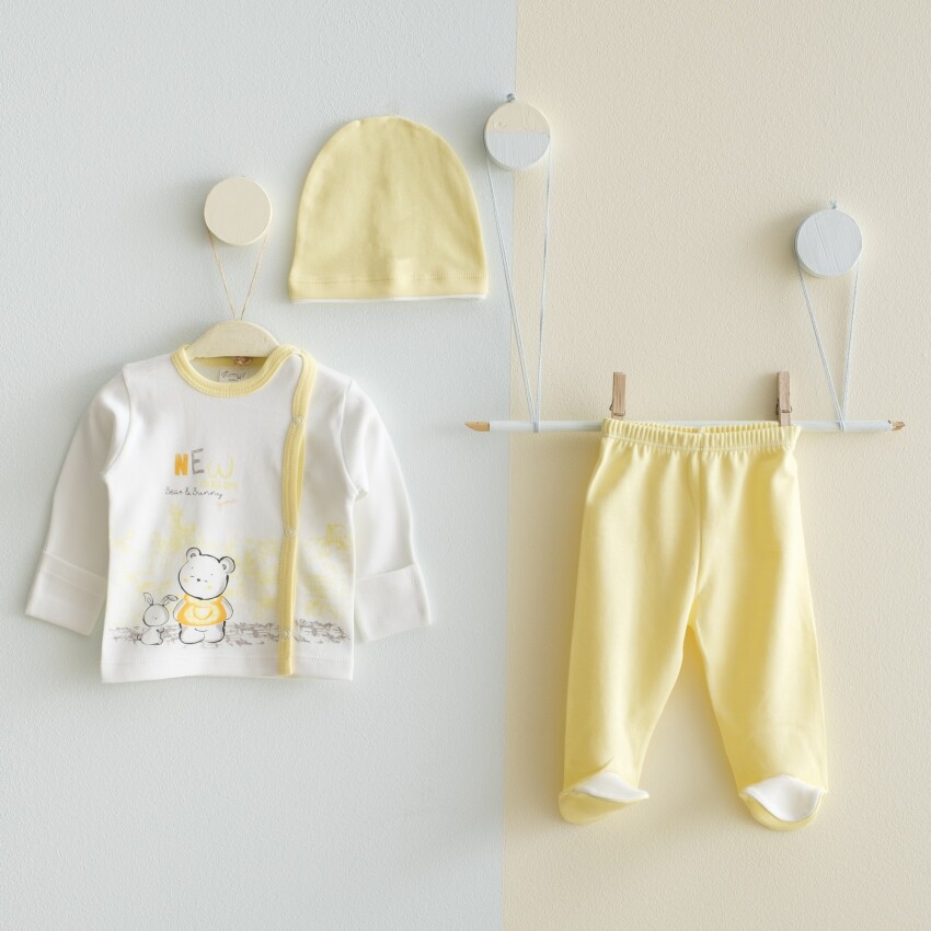 Wholesale Baby Unisex 3-Pieces Newborn Set 0-3M Gümüş Baby 2043-0033 - 2