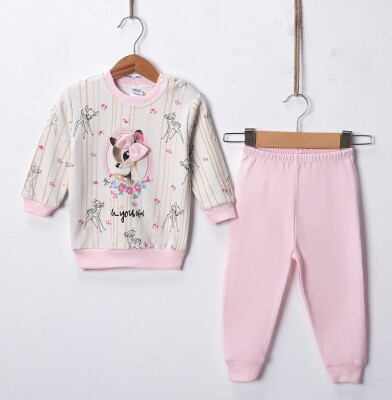 Wholesale Bow Detail Gazelle Printed 2pcs Baby Girl Tracksuit Set 9-18M Hoppidik 2017-2396 Розовый 