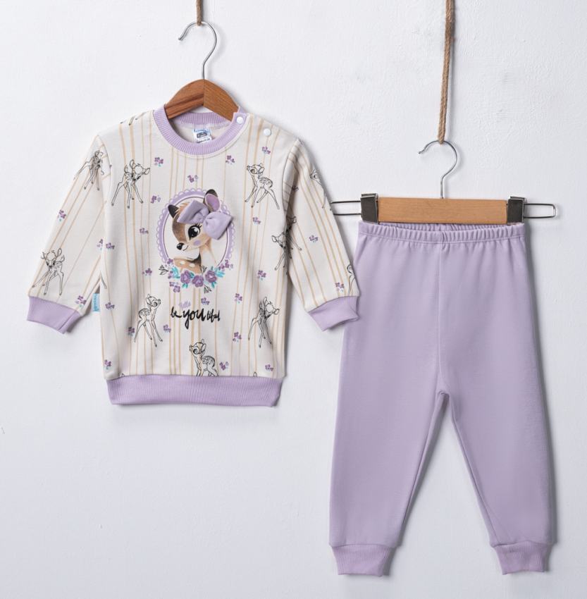 Wholesale Bow Detail Gazelle Printed 2pcs Baby Girl Tracksuit Set 9-18M Hoppidik 2017-2396 - 2