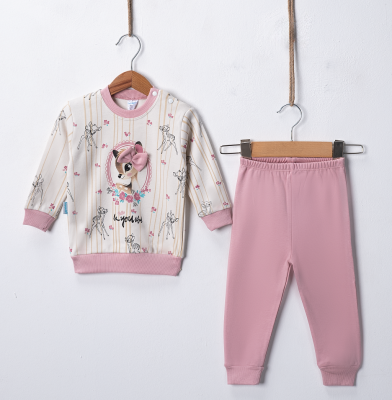 Wholesale Bow Detail Gazelle Printed 2pcs Baby Girl Tracksuit Set 9-18M Hoppidik 2017-2396 - Hoppidik