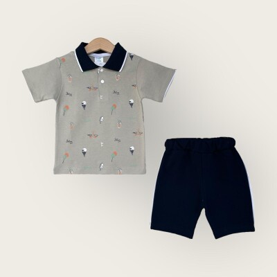 Wholesale Boy 2-Piece Polo Neck T-Shirt and Shorts Set 1-4Y Algiy Mini 2047-3560TK - Algiy Mini