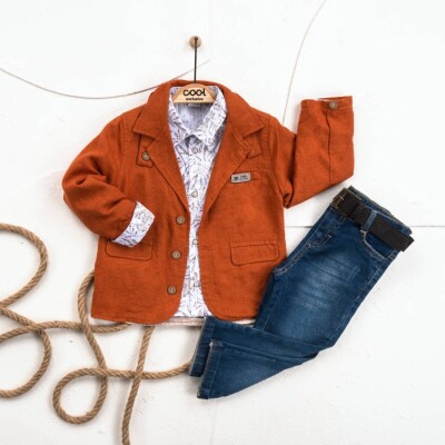 Wholesale Boy 3 Pieces Jacket Shirt Torusers Set Suit 5-8Y Cool Exclusive 2036-22701 - 3