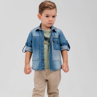 Wholesale Boy 3 Pieces Jeans Shirt T-shirt Trousers Set Suit 5-8Y Cool Exclusive 2036-22643 Голубой 