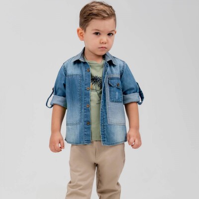 Wholesale Boy 3 Pieces Jeans Shirt T-shirt Trousers Set Suit 5-8Y Cool Exclusive 2036-22643 - Cool Exclusive