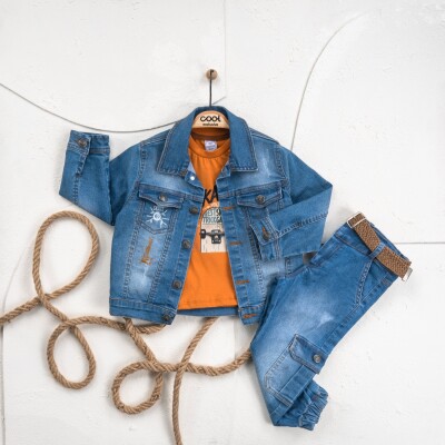 Wholesale Boy 3 Pieces Jeans Shirt Trousers T-shirt Set Suit 5-8Y Cool Exclusive 2036-22637 - 2