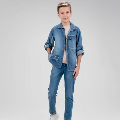 Wholesale Boy 3 Pieces Jeans Shirt Trousers T-shirt Set Suit 9-12Y Cool Exclusive 2036-10100 - 2