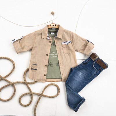 Wholesale Boy 3 Pieces Shirt T-shirt Trousers Set Suit 1-4Y Cool Exclusive 2036-22646 - 2